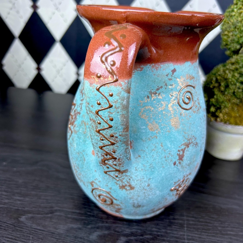 Southwestern Pottery Petroglyph Pitcher Turquoise And terracotta Vase Kokopelli - Picture 5 of 16